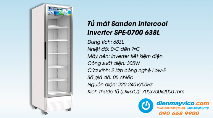 Tủ mát Sanden Intercool Inverter SPE-0700