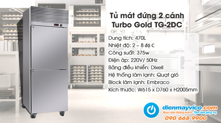 Tủ mát đứng 2 cánh Turbo Gold TG-2DC