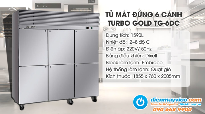 Tủ mát đứng 6 cánh Turbo Gold TG-6DC