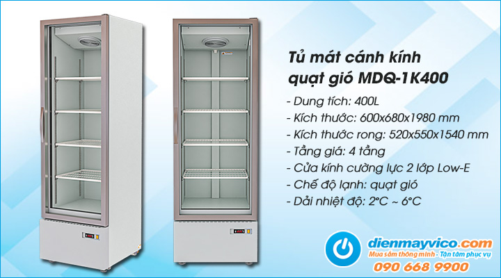 Tủ mát đứng cánh kính quạt gió MDQ-1K400