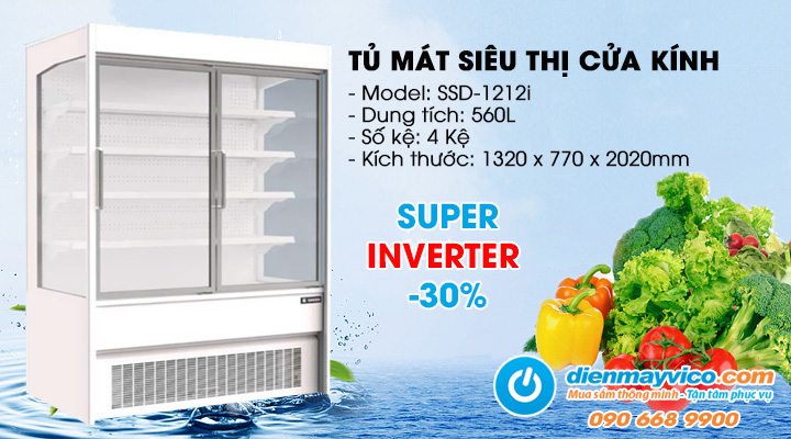 Tủ mát siêu thị cửa kính Sanden Intercool SSD-1212i