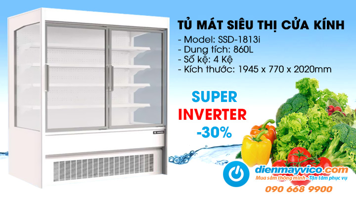 Tủ mát siêu thị cửa kính Sanden Intercool SSD-1813i