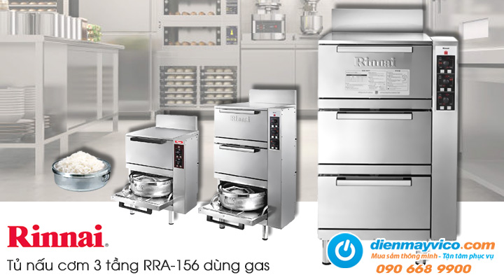 Tủ nấu cơm 3 tầng Rinnai RRA-156 dùng gas