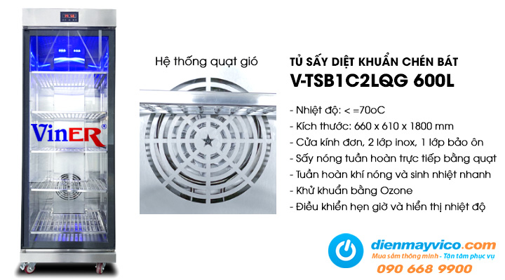 Tủ sấy chén bát inox 2 lớp quạt gió Viner V-TSB1C2LQG