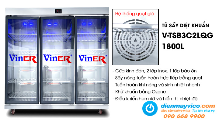 Tủ sấy chén bát inox 2 lớp quạt gió Viner V-TSB3C2LQG