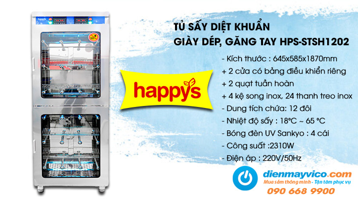 Tủ sấy diệt khuẩn giày dép, găng tay Happys HPS-STSH1202