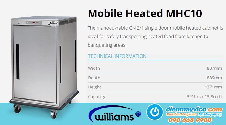 Xe đẩy giữ nóng thức ăn Williams MHC10SS 10 khay