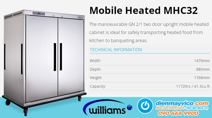 Xe đẩy giữ nóng thức ăn Williams MHC32SS 32 Khay