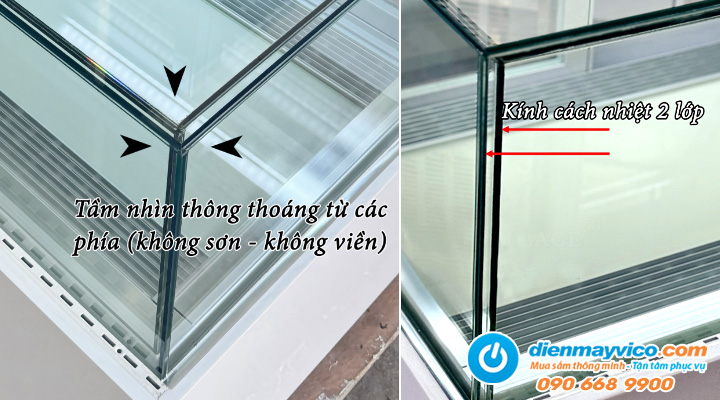 Phần kính trưng bày của Tủ bánh kem để bàn kính vuông không viền Snow Village 0.7m
