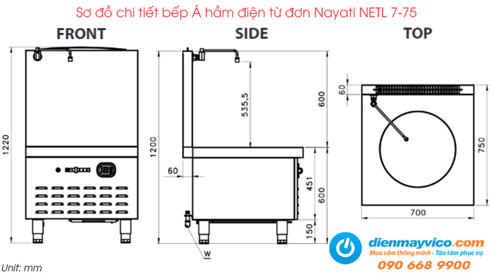 Sơ đồ chi tiết của bếp Á hầm điện từ đơn Nayati NETL 7-75