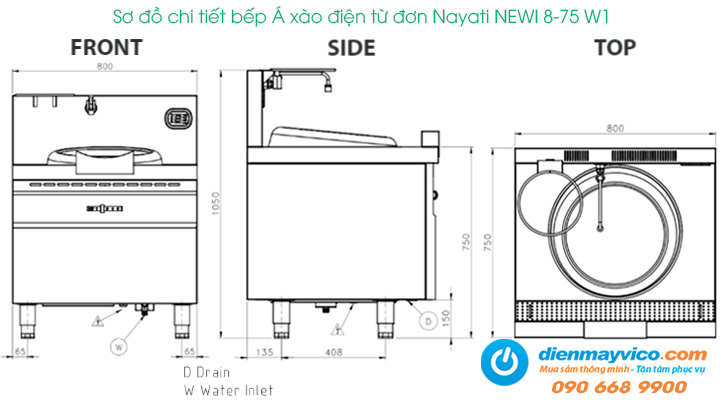 Sơ đồ chi tiết của bếp Á xào điện từ đơn Nayati NEWI 8-75 W1