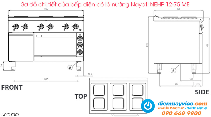 Sơ đồ chi tiết của bếp điện có lò nướng Nayati NEHP 12-75 ME