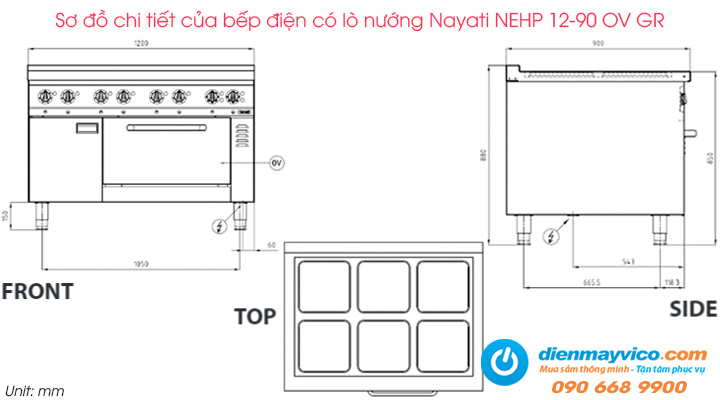 Sơ đồ chi tiết của bếp điện có lò nướng Nayati NEHP 12-90 OV GR