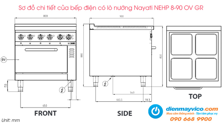 Sơ đồ chi tiết của bếp điện có lò nướng Nayati NEHP 8-90 OV GR