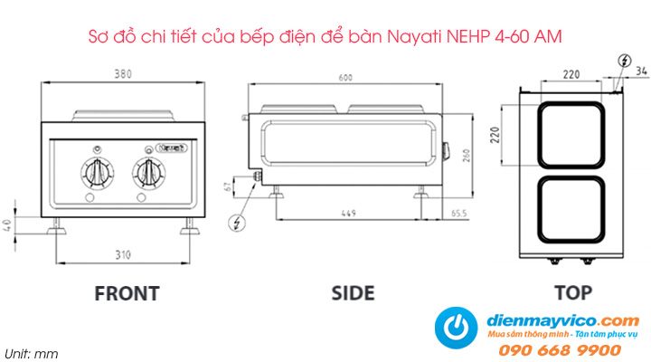 Sơ đồ chi tiết của bếp điện để bàn Nayati NEHP 4-60 AM