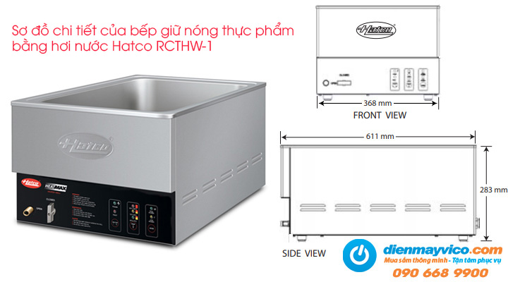 Sơ đồ chi tiết của bếp giữ nóng thực phẩm bằng hơi nước Hatco RCTHW-1