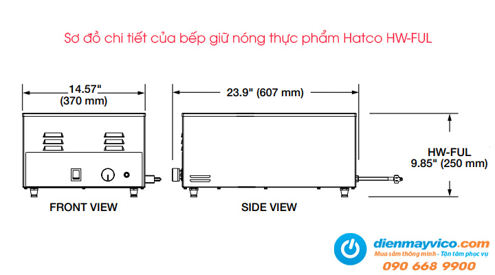 Sơ đồ chi tiết của bếp giữ nóng thực phẩm Hatco HW-FUL