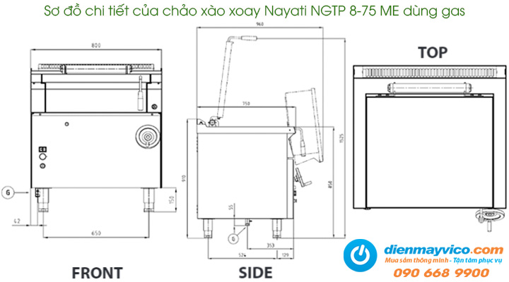 Sơ đồ chi tiết chảo xào xoay Nayati NGTP 8-75 ME dùng gas