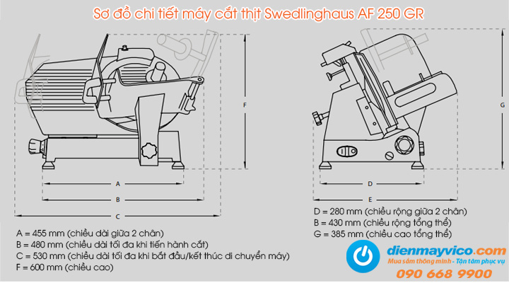 Sơ đồ chi tiết của máy cắt thịt Swedlinghaus AF 250 GR