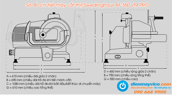 Sơ đồ chi tiết của máy cắt thịt Swedlinghaus AF 350 VM PRO