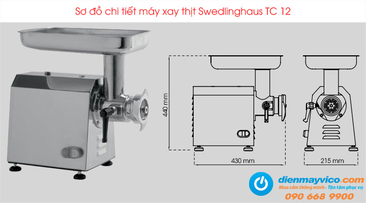 Sơ đồ chi tiết của máy xay thịt Swedlinghaus TC 12