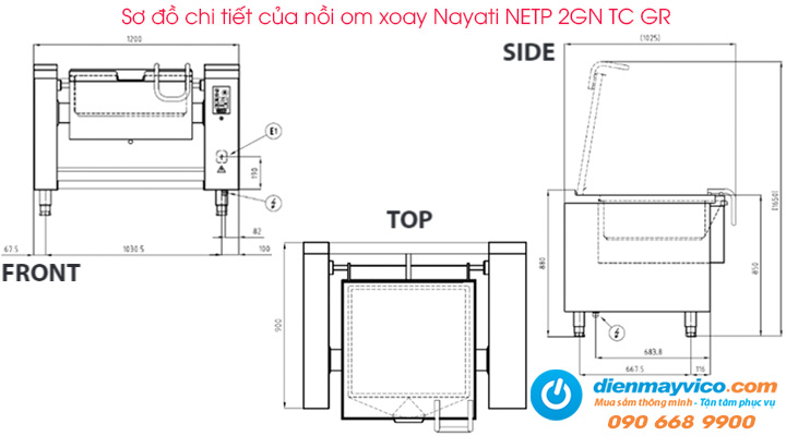 Sơ đồ chi tiết của nồi om xoay Nayati NETP 2GN TC GR 65 lít