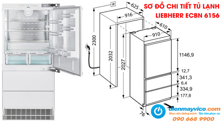 Sơ đồ chi tiết lắp đặt của tủ lạnh âm Liebherr ECBN 6156 480 lít