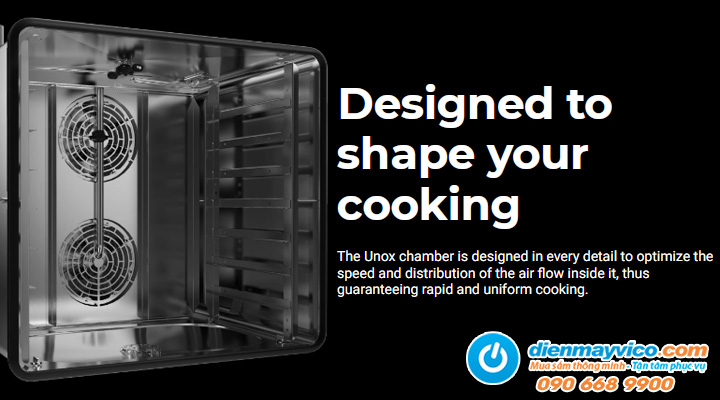 Thiết kế buồng nấu Lò nướng hấp đa năng Unox CHEFTOP MIND.Maps™ PLUS 10 Khay