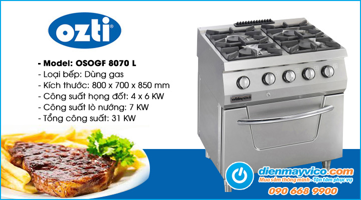Thông số Bếp âu 4 họng có lò nướng Ozti OSOGF 8070L