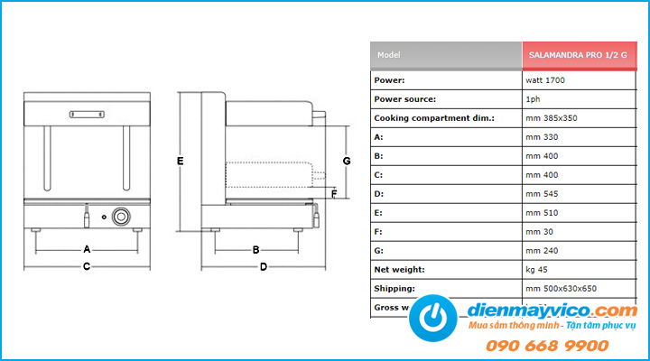 Thông số Bếp nướng Sirman Salamander PRO 1/2 G