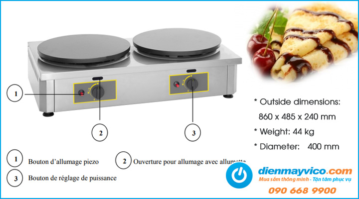 Thông số Máy nướng làm bánh crepe Roller Grill đôi CDG 400 