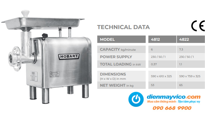 Thông số Máy xay thịt công nghiệp Hobart 4822