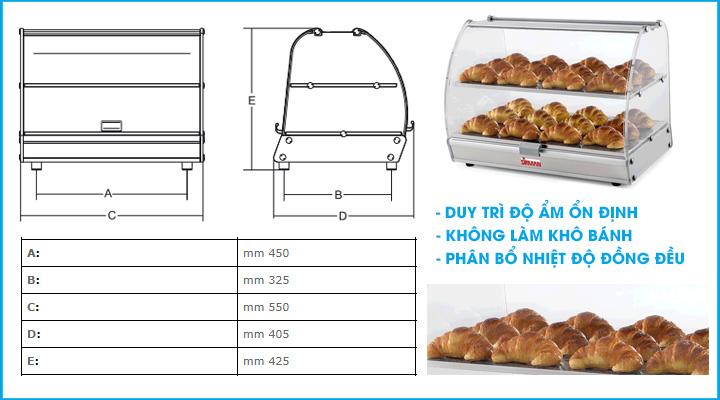 Thông số Tủ giữ nóng thực phẩm Sirman VISTA P2