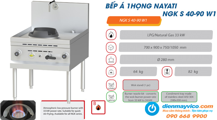 Tổng quan về bếp Á 1 họng Nayati NGK S 40-90 W1