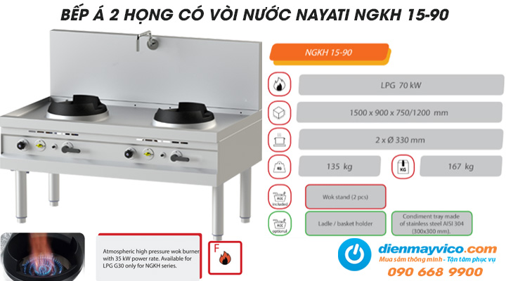 Mẫu bếp Á 2 họng có vòi nước Nayati NGKH 15-90