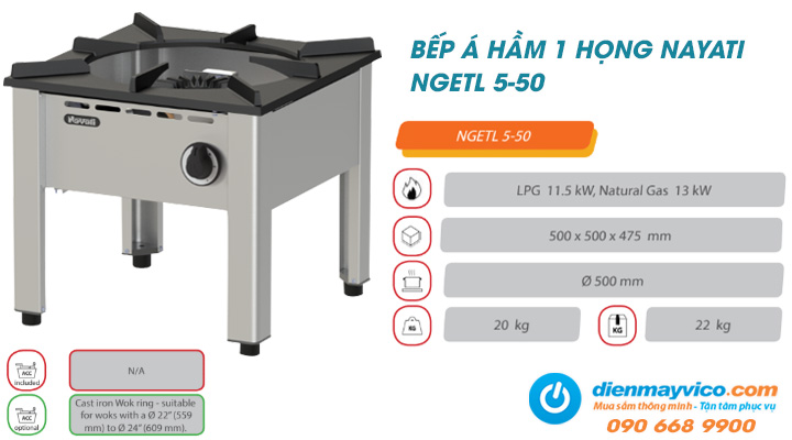 Tổng quan về bếp Á hầm 1 họng Nayati NGETL 5-50