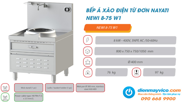 Tổng quan về bếp Á xào điện từ đơn Nayati NEWI 8-75 W1