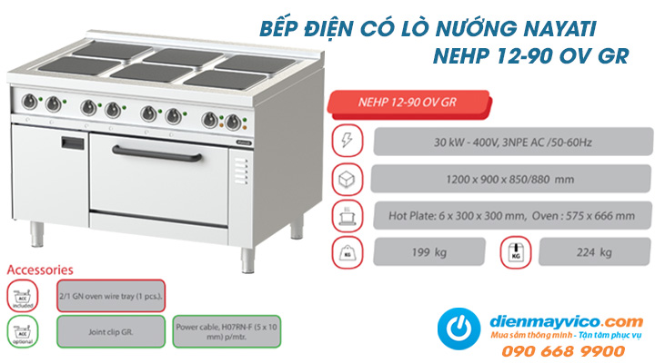 Bếp điện có lò nướng Nayati NEHP 12-90 OV GR trang bị hệ thống gia nhiệt hiện đại và an toàn