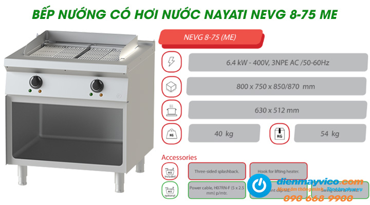 Bếp nướng có hơi nước Nayati NEVG 8-75 ME có hệ thống gia nhiệt bằng điện hiện đại