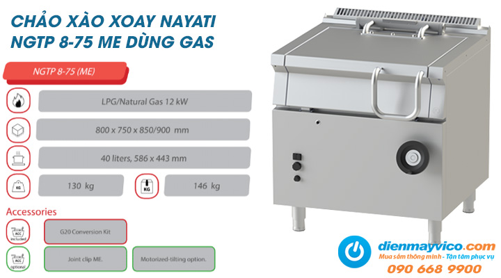 Mẫu chảo xào xoay Nayati NGTP 8-75 ME dùng gas