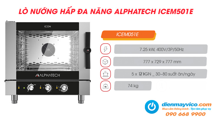 Tổng quan về lò nướng hấp đa năng Alphatech ICEM051E 5 khay dùng điện