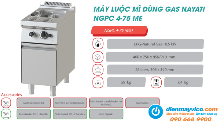 Tổng quan về máy luộc mì Nayati NGPC 4-75 ME dùng gas