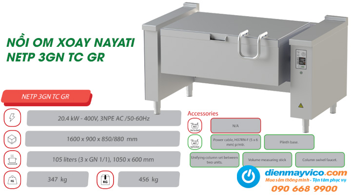 Mẫu nồi om xoay Nayati NETP 3GN TC GR 105 lít