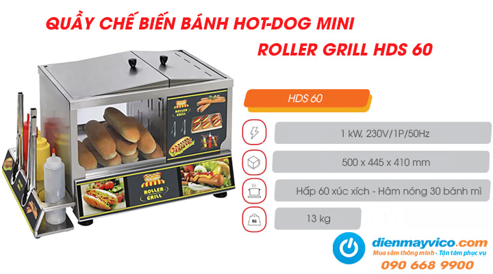 Tổng quan về quầy chế biến bánh hot-dog mini Roller Grill HDS 60