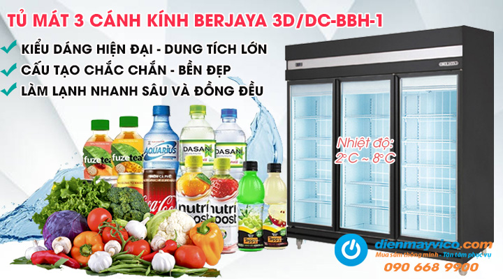 Tổng quan về tủ mát 3 cánh kính Berjaya 3D/DC-BBH-1