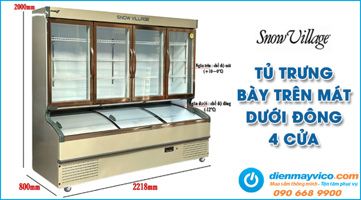 Sơ đồ chi tiết của tủ trưng bày trên mát dưới đông 4 cửa mở Snow Village LMD-2218QK