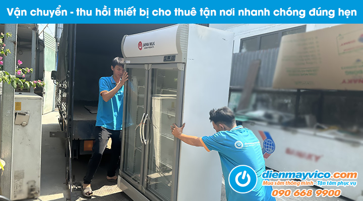 Vận chuyển tủ đông đứng 2 cánh kính cho thuê tận nơi