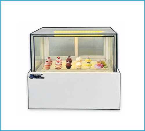 Tủ bánh kem để bàn kính vuông không viền Snow Village 0.7m
