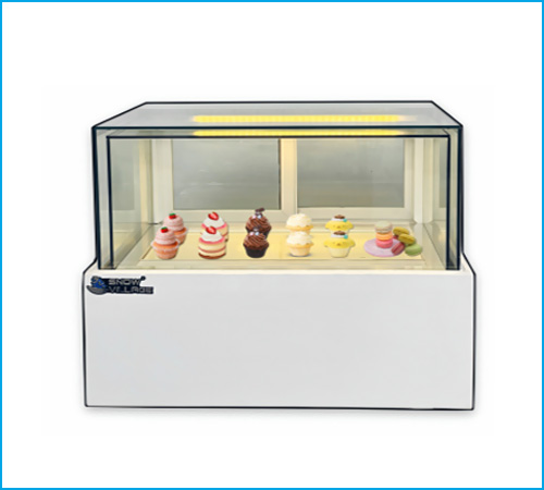 Tủ bánh kem để bàn kính vuông không viền Snow Village 0.9m
