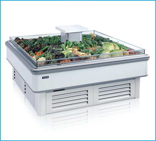Tủ mát trưng bày rau củ quả loại đảo cứng OPO I0V1